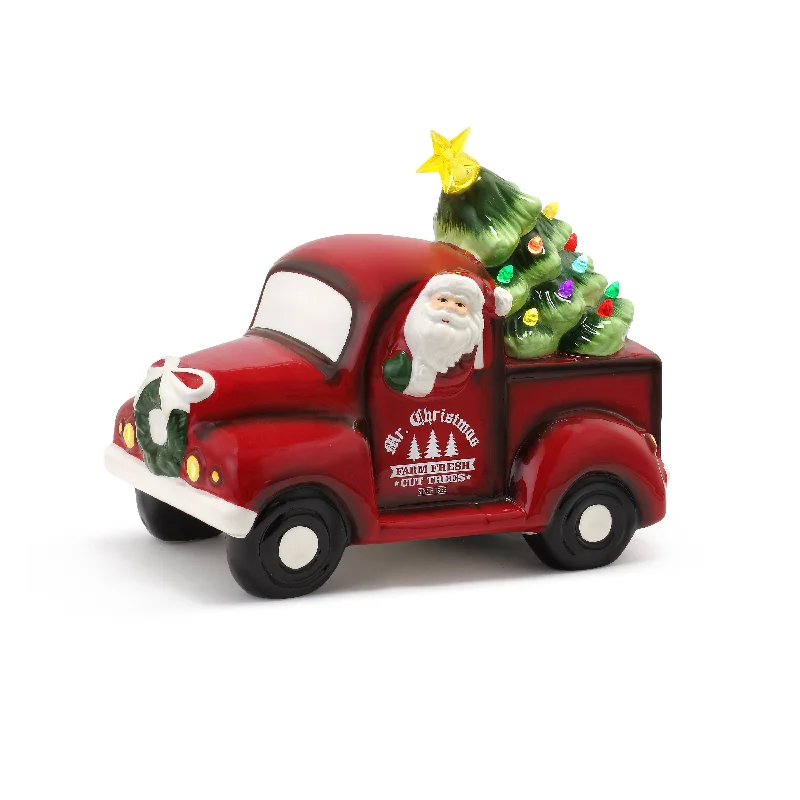 10 in. Nostalgic Ceramic Truck - White Santa