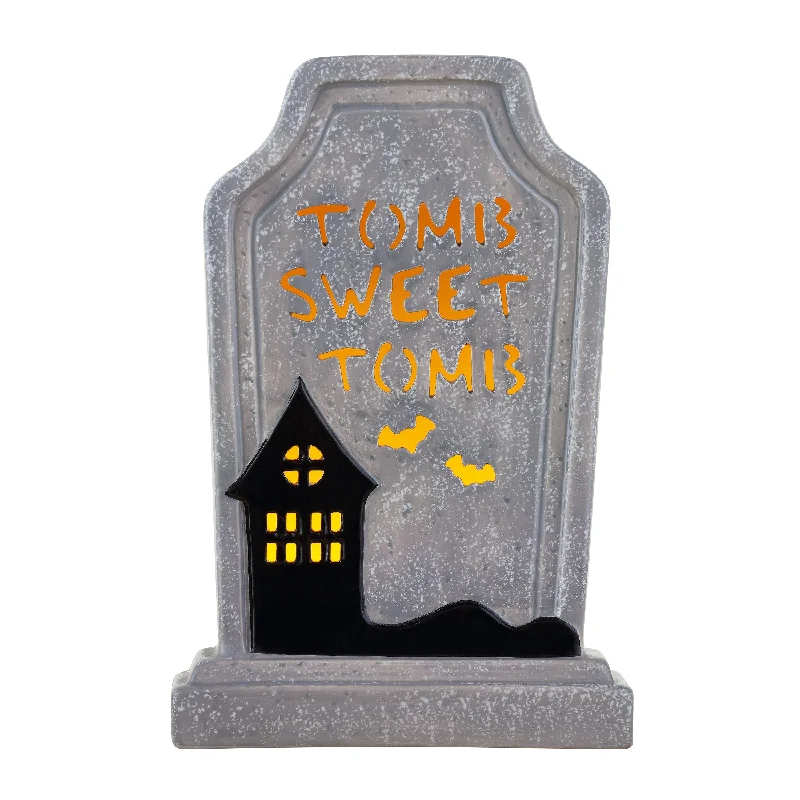 10 in. Ceramic LED Tombstone - Tomb Sweet Tomb