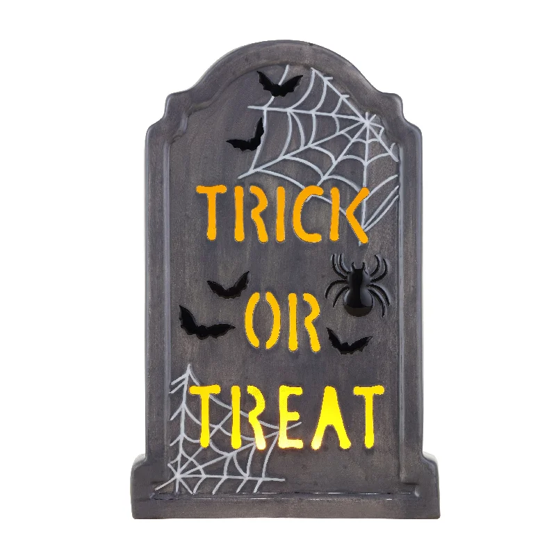 10 in. Ceramic LED Tombstone -Trick or Treat