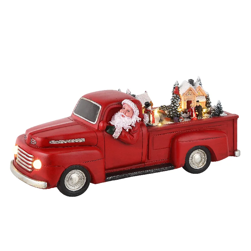 14 in. Animated Nostalgic Red Truck - White Santa