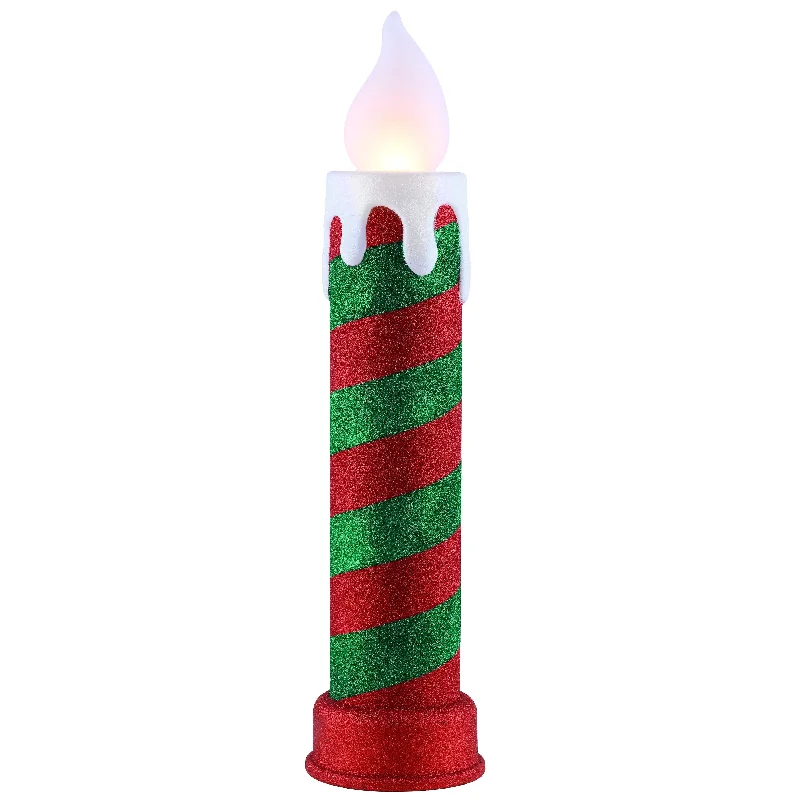 24 in. Striped Glittery Blow Mold Candle - Red and Green