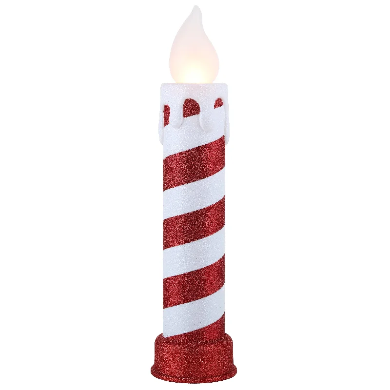 24 in. Striped Glittery Blow Mold Candle - Red and White