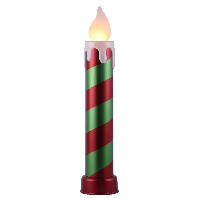 36 in. Striped Metallic Blow Mold Candle - Red and Green