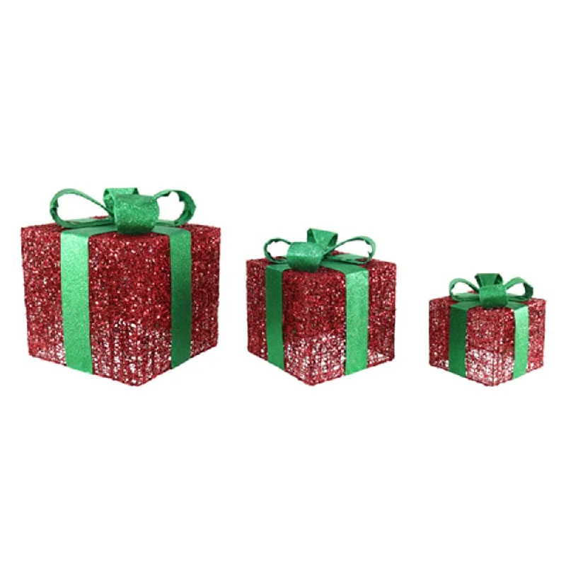 3pc Red and Green Glitter Presents Set