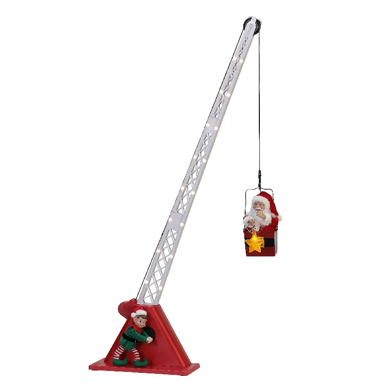 44 in. Animated Christmas Crane - White Santa