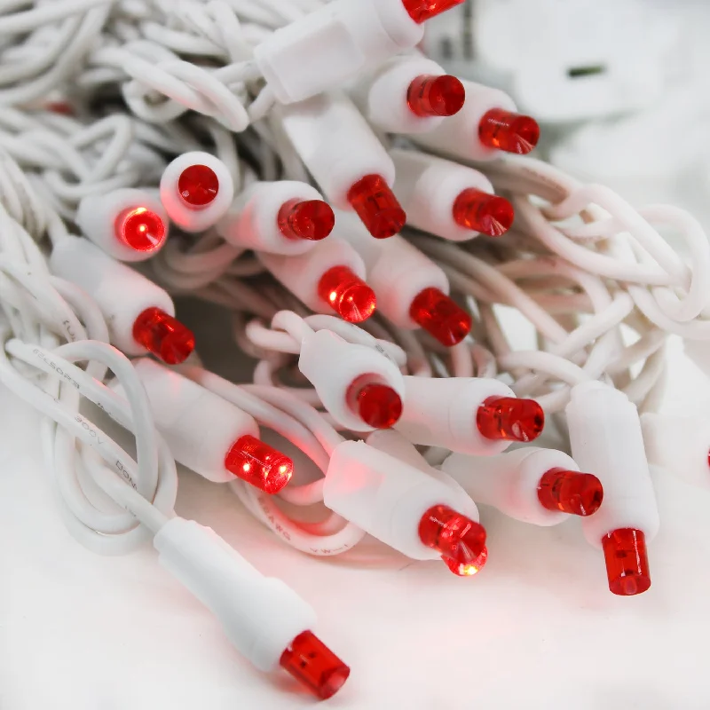 50-light  5mm Red Strobe LED Christmas Lights, 4" Spacing White Wire