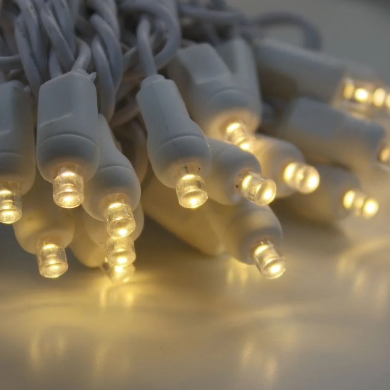 50-light  5mm Warm White LED Christmas Lights, 6" Spacing White Wire