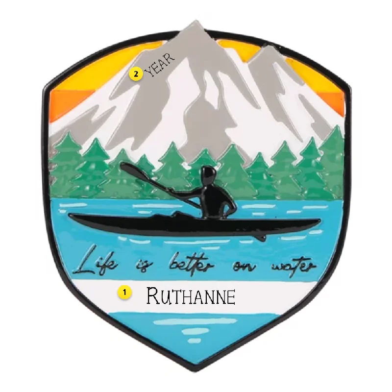 Personalized Adventure Badge Kayaking Ornament