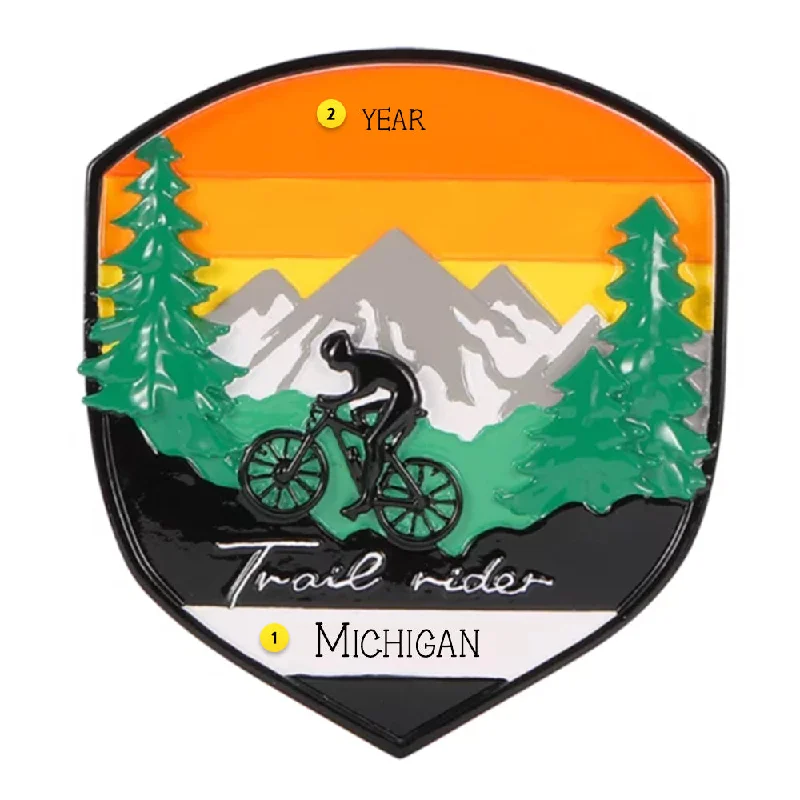 Personalized Adventure Badge Mountain Biking Ornament