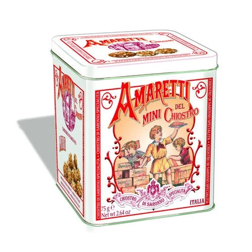 Amaretti Del Chiostro Crunchy Amaretti Cube Tin with Sugar Topping