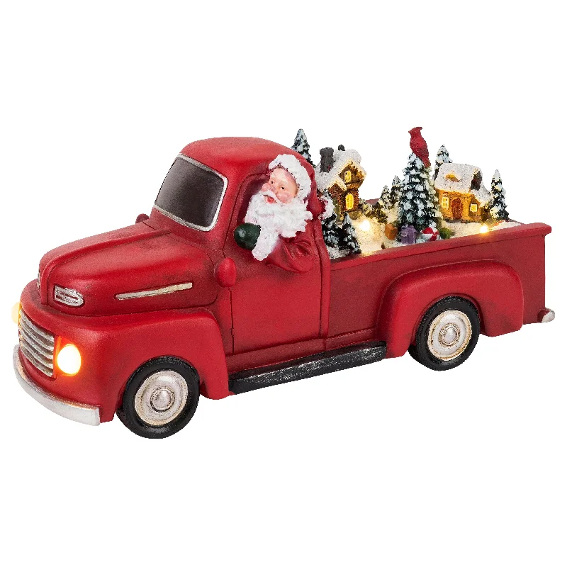 11 in. Animated Nostalgic Red Truck - White Santa