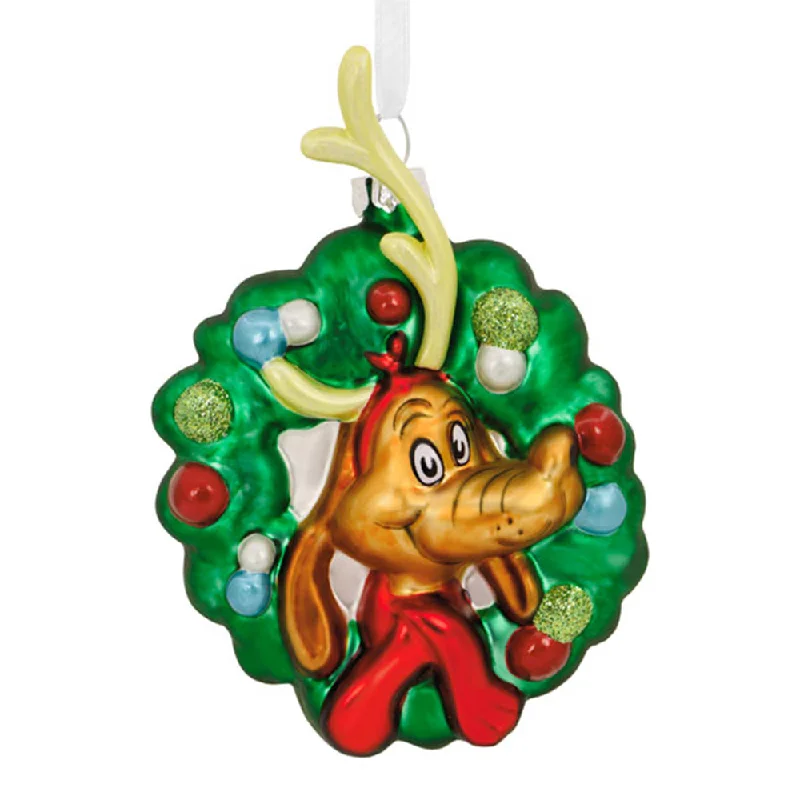 Blown Glass The Grinch's Max in Wreath Ornament