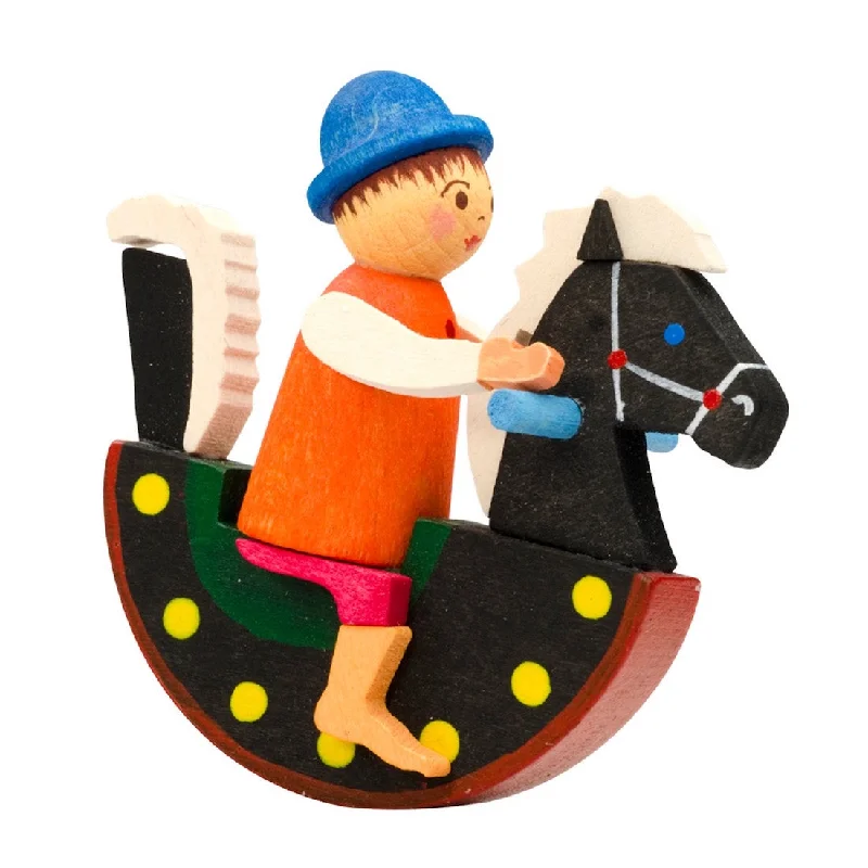 boy on rocking horse, Black horse by Graupner Holzminiaturen