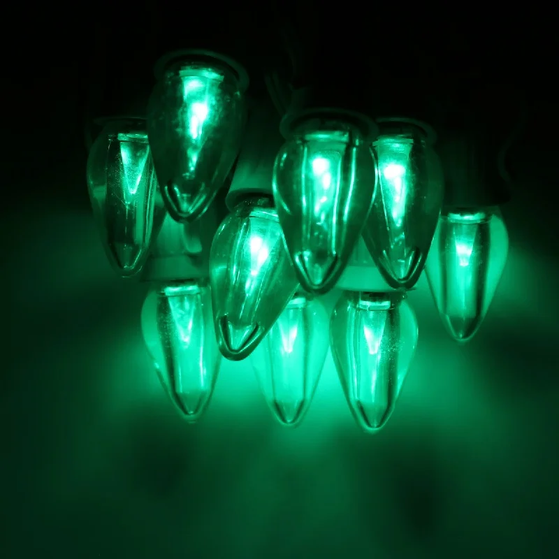 C7 Green Smooth Twinkle LED Bulbs E12 Bases (25 Pack)