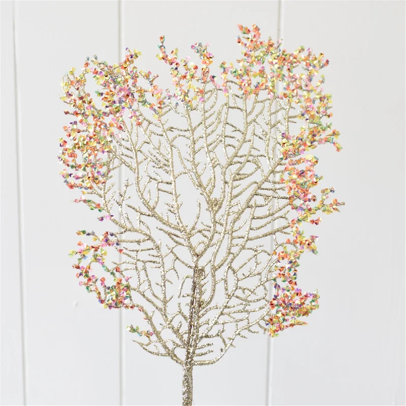 Delicate Coral Leaf With Sequin Edge Spray 20" in Champagne Multi | QDC22