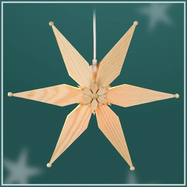 Illuminated Hanging Star, double, 34cm, red tips and center star by Martina Rudolph