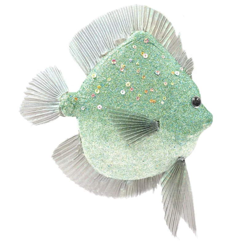 Enchanting Colorful Glittered And Sequined Fish 9.75" x 7.75" in Seafoam | BF