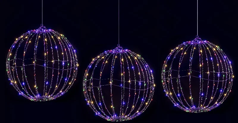 8" Foldable Metal LED Sphere Hanging Ornament (3-Pack)