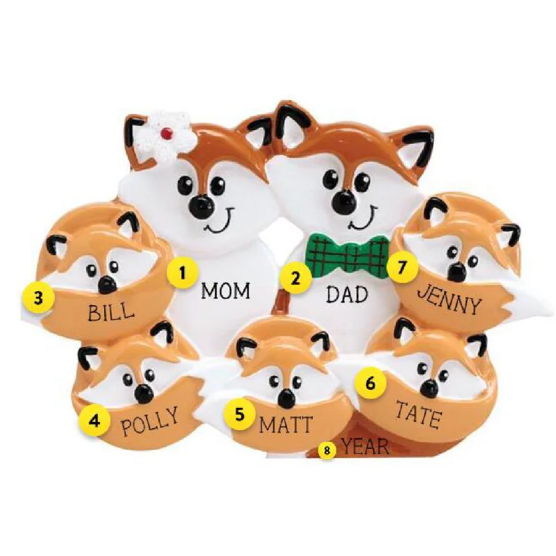 Personalized Fox Family of 7 Ornament