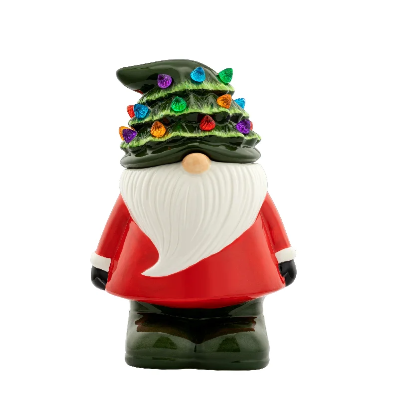 10 in. Nostalgic Ceramic Lit Gnome Cookie Jar