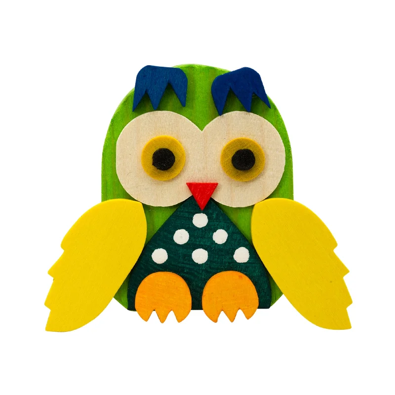 Green and Yellow Owl on Clip Ornament by Graupner Holzminiaturen