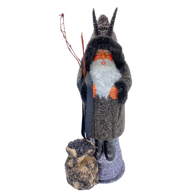 Krampus with coal sack, Paper Mache Candy Container, beaded with black fur trim, by Ino Schaller