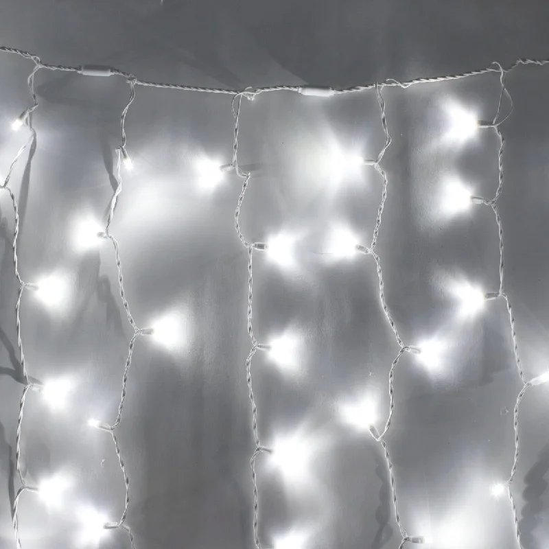 8-foot LED Curtain Icicle Lights Pure White on White Wire