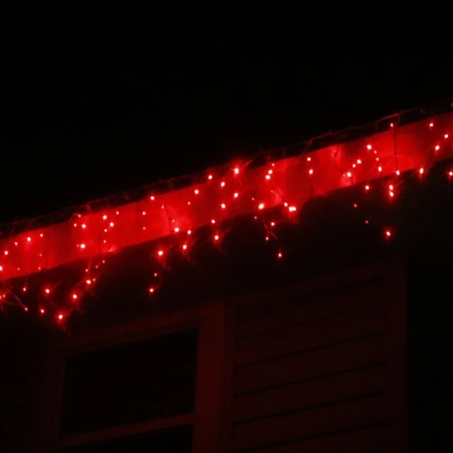 100-light M5 Red LED Icicle Lights, White Wire