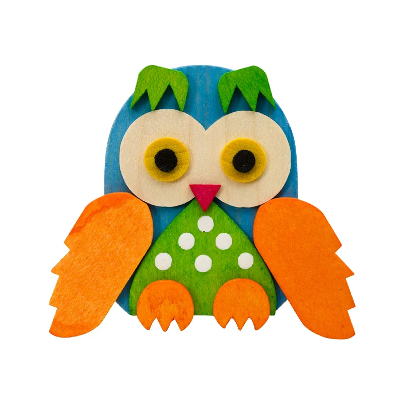 Light Blue,  Orange and Green Owl on Clip Ornament by Graupner Holzminiaturen