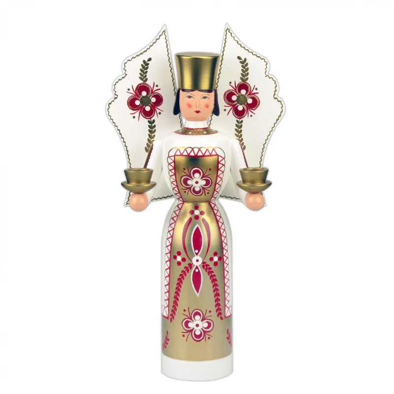 Angel Candle Holder, white with red by Erzgebirgische Holzkunst Gahlenz GmbH