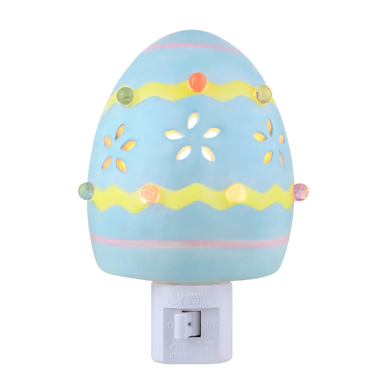 Mr. Cottontail Ceramic Easter Egg Blue Nightlight