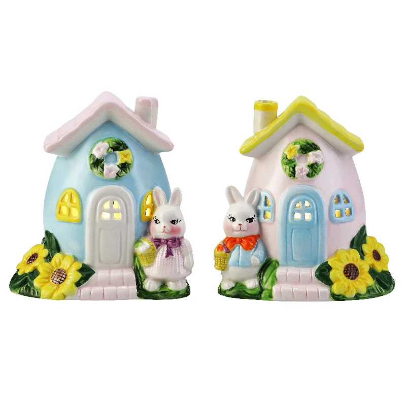 Mr. Cottontail Set of 2 Ceramic 5 in. Bunny Cottages