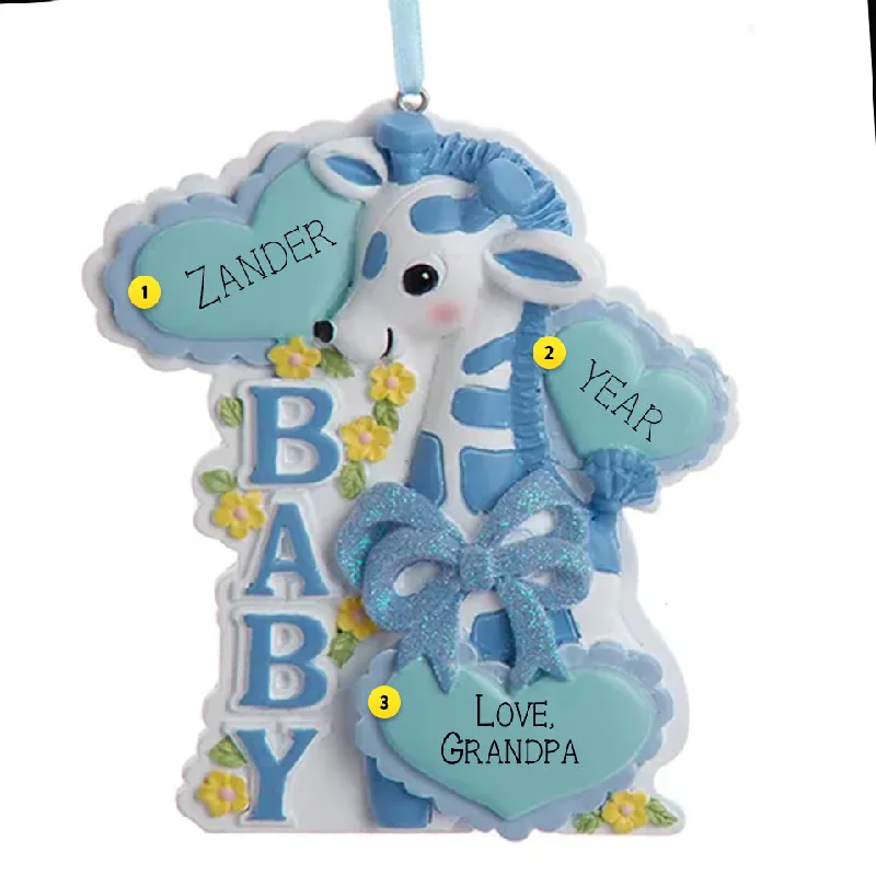 Personalized Baby Giraffe Ornament - Blue