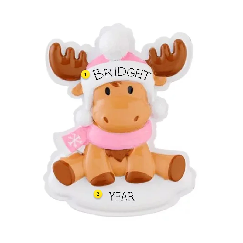 Personalized Baby Moose Pink Ornament