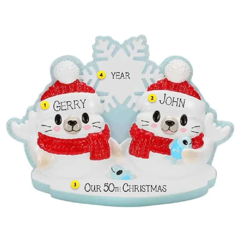 Personalized Christmas Arctic Seal Couple Ornament