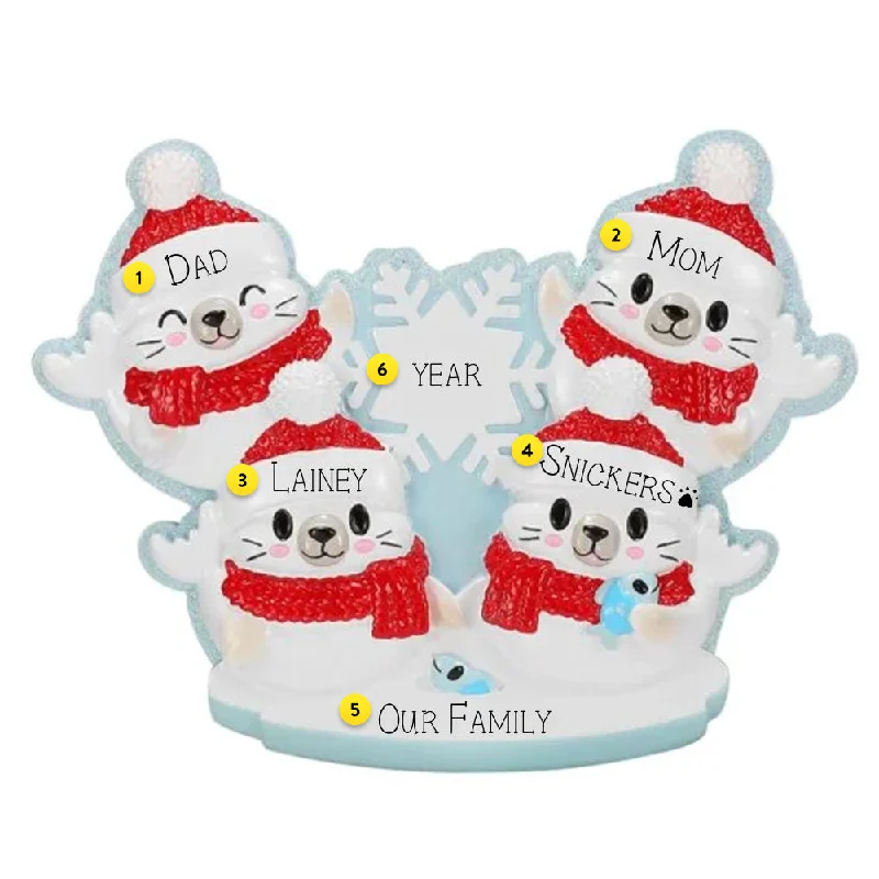 Personalized Christmas Arctic Seal Family of 4 Ornament