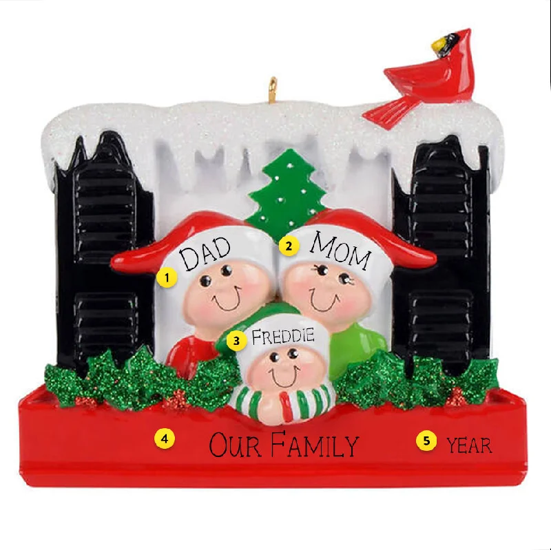 Personalized Christmas Window Family of 3 Ornament