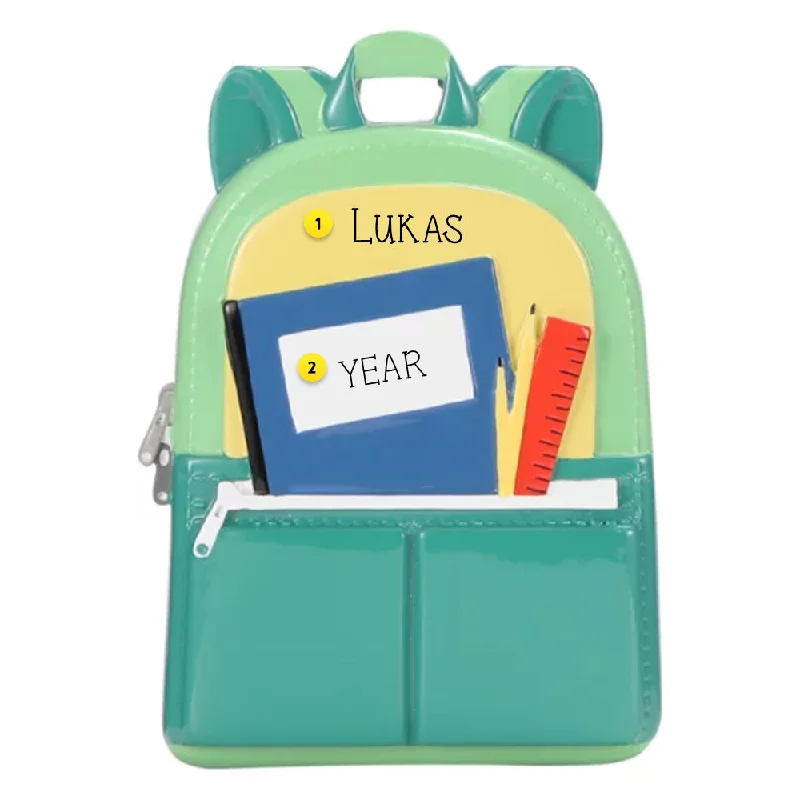 Personalized Green Backpack Ornament