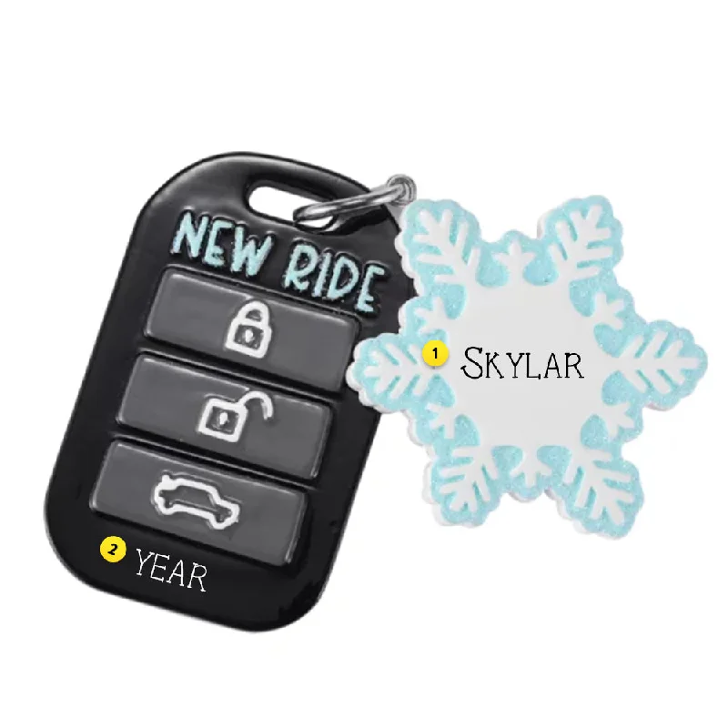 Personalized Key Fob with Dangling Snowflake Ornament