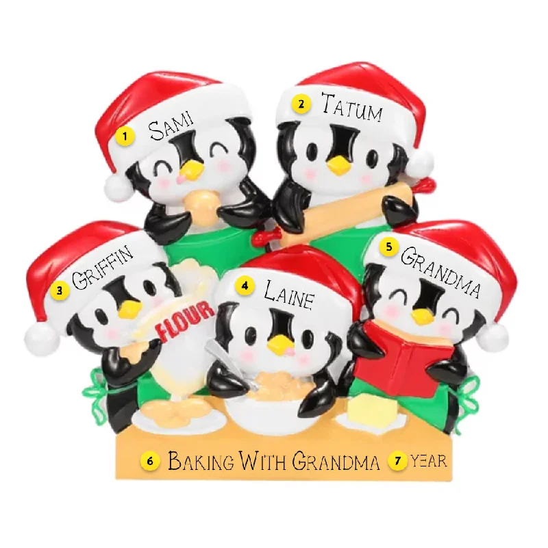 Personalized Penguin Baking Family of 5 Ornament