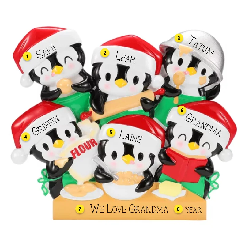 Personalized Penguin Baking Family of 6 Ornament