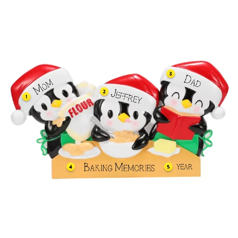 Personalized Penguin Baking Family of 3 Ornament