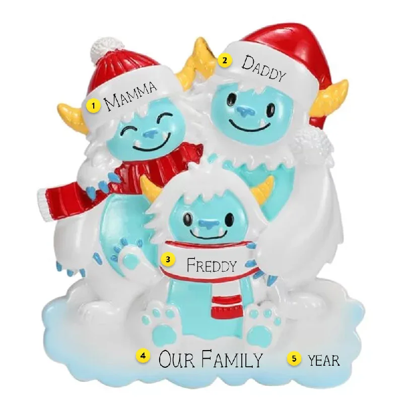 Personalized Yeti Family of 3 Ornament