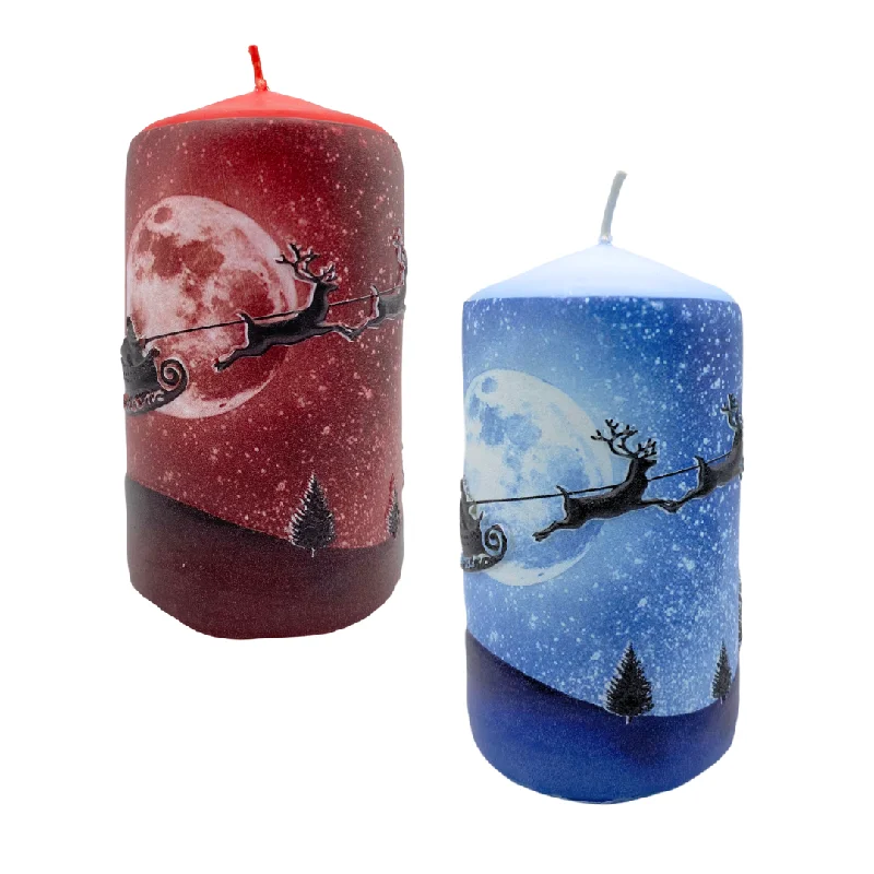 Pillar Candle, Santa in the night Sky by EWA Kerzen