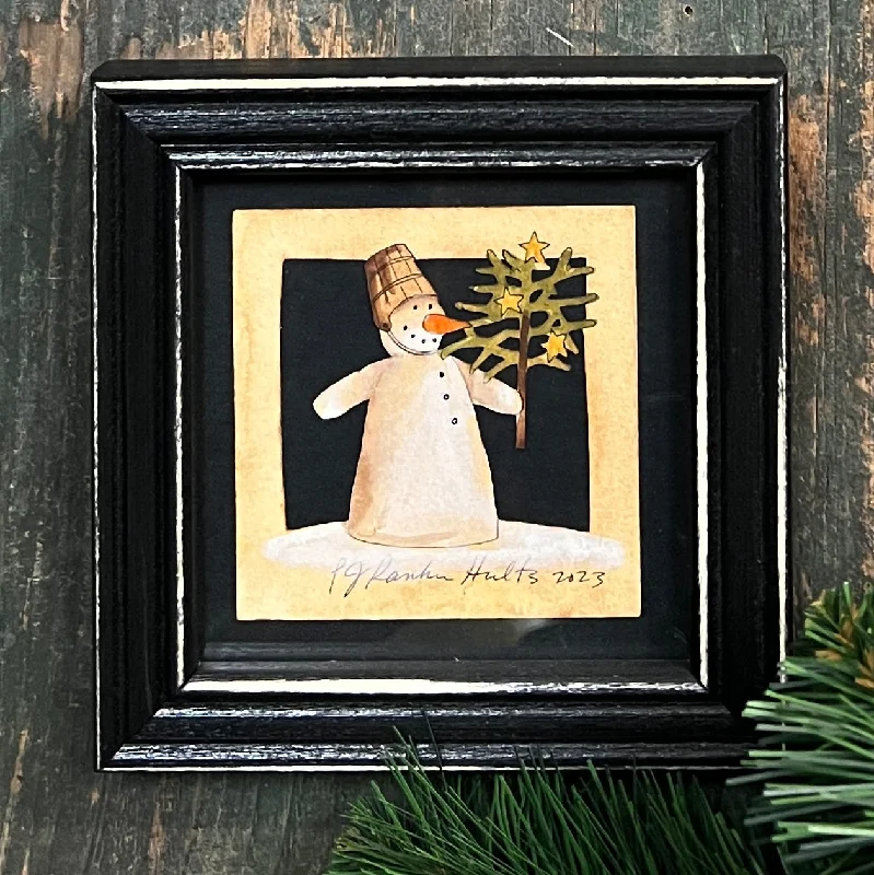 PJH-329 Snowman with Bucket Hat Framed Paper Cutting