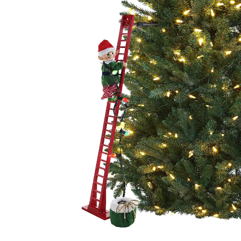 43 in. Animated Ladder Climbing White Elf