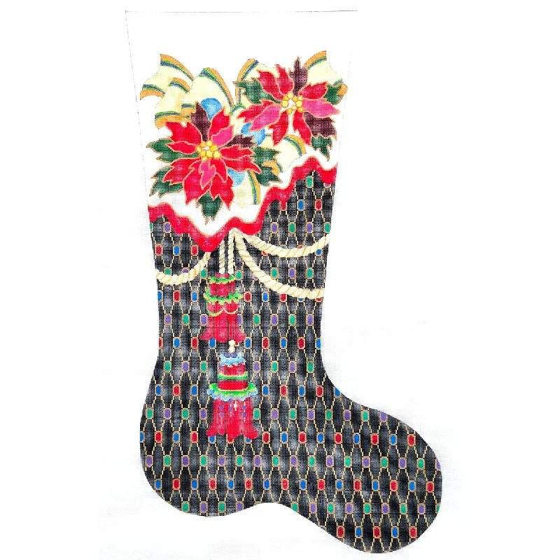 Poinsettia and Black Design Full Size Stocking