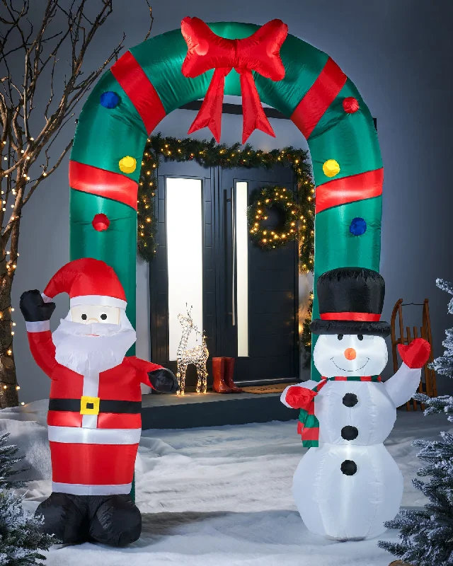 Pre-Lit Inflatable Santa & Snowman Candy Cane Arch, 8 ft