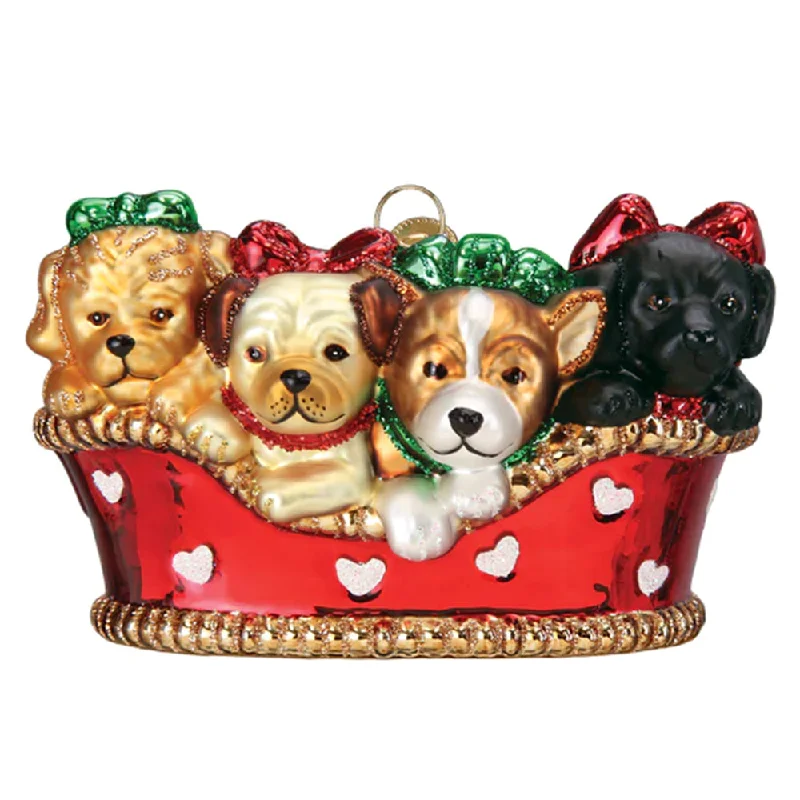 Puppies In A Basket Ornament - Old World Christmas