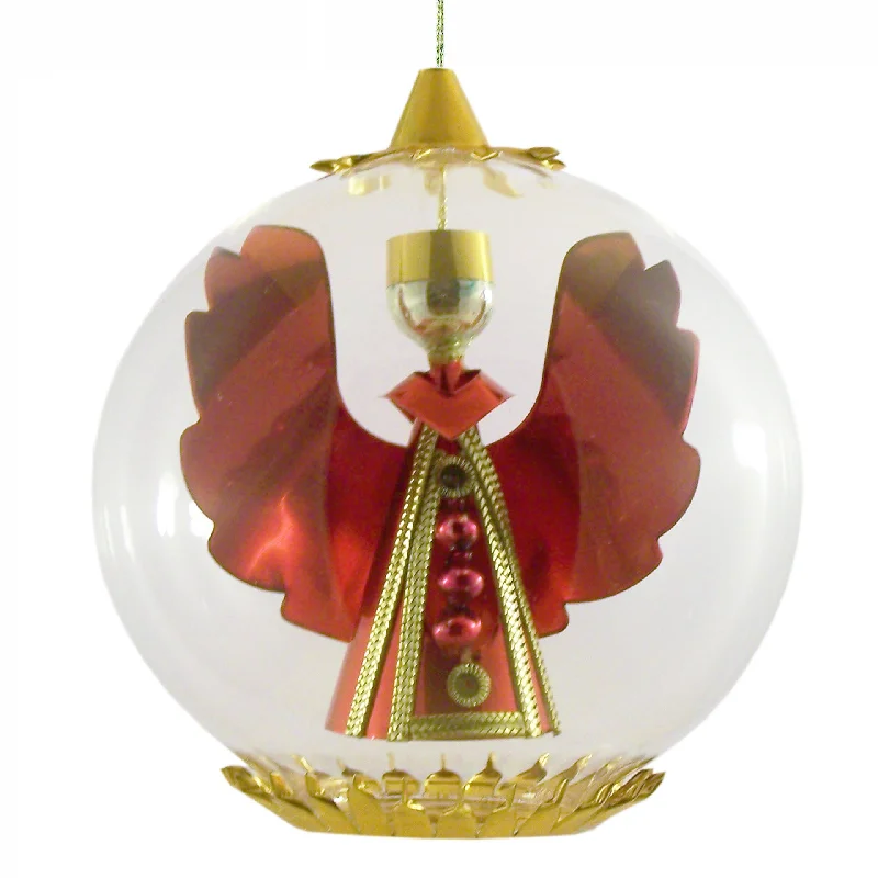 Angel Foil Ornament, 10cm, red with red beads by Resl Lenz